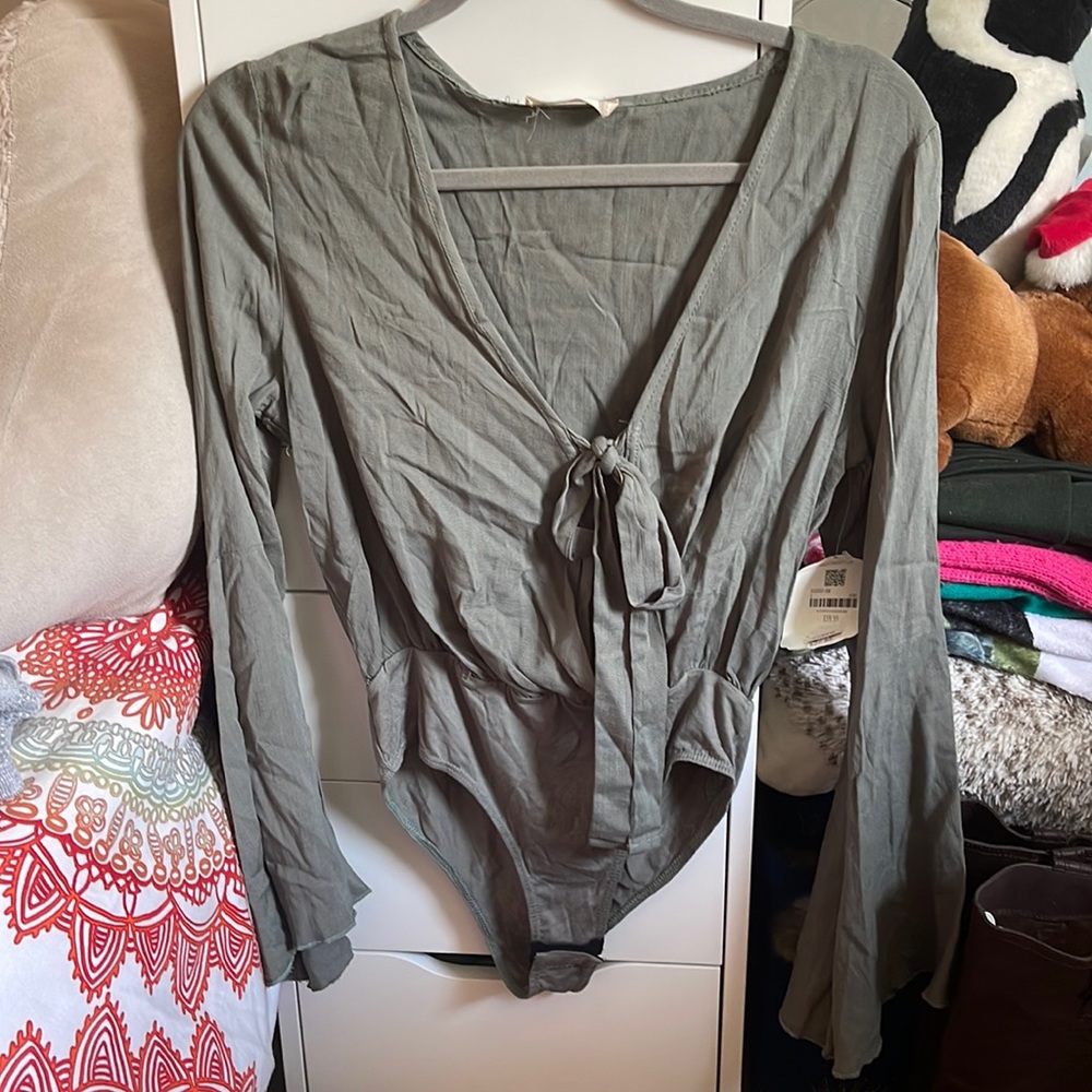 Green Tie Front Bodysuit